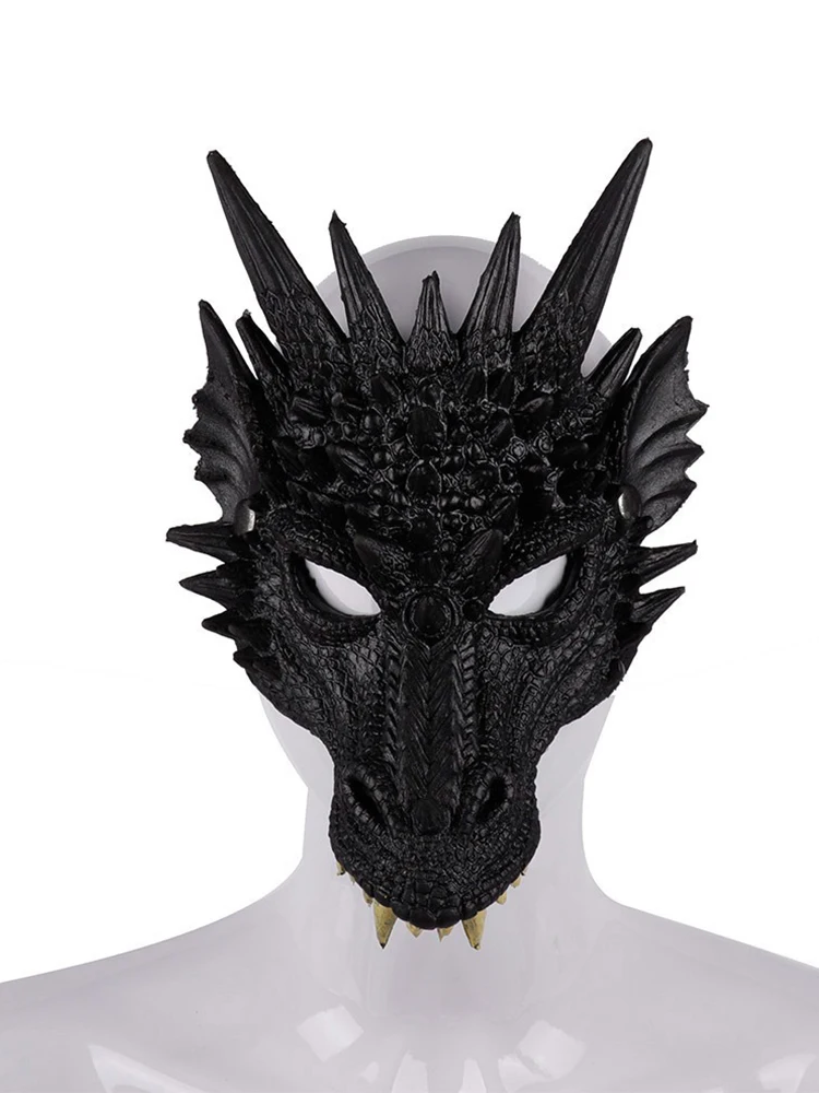 Halloween Horror Dragon Mask Mardi Gras Carnival Party PU Foam 3D Dragon Mask Masquerade Cosplay Props Clothing Accessories