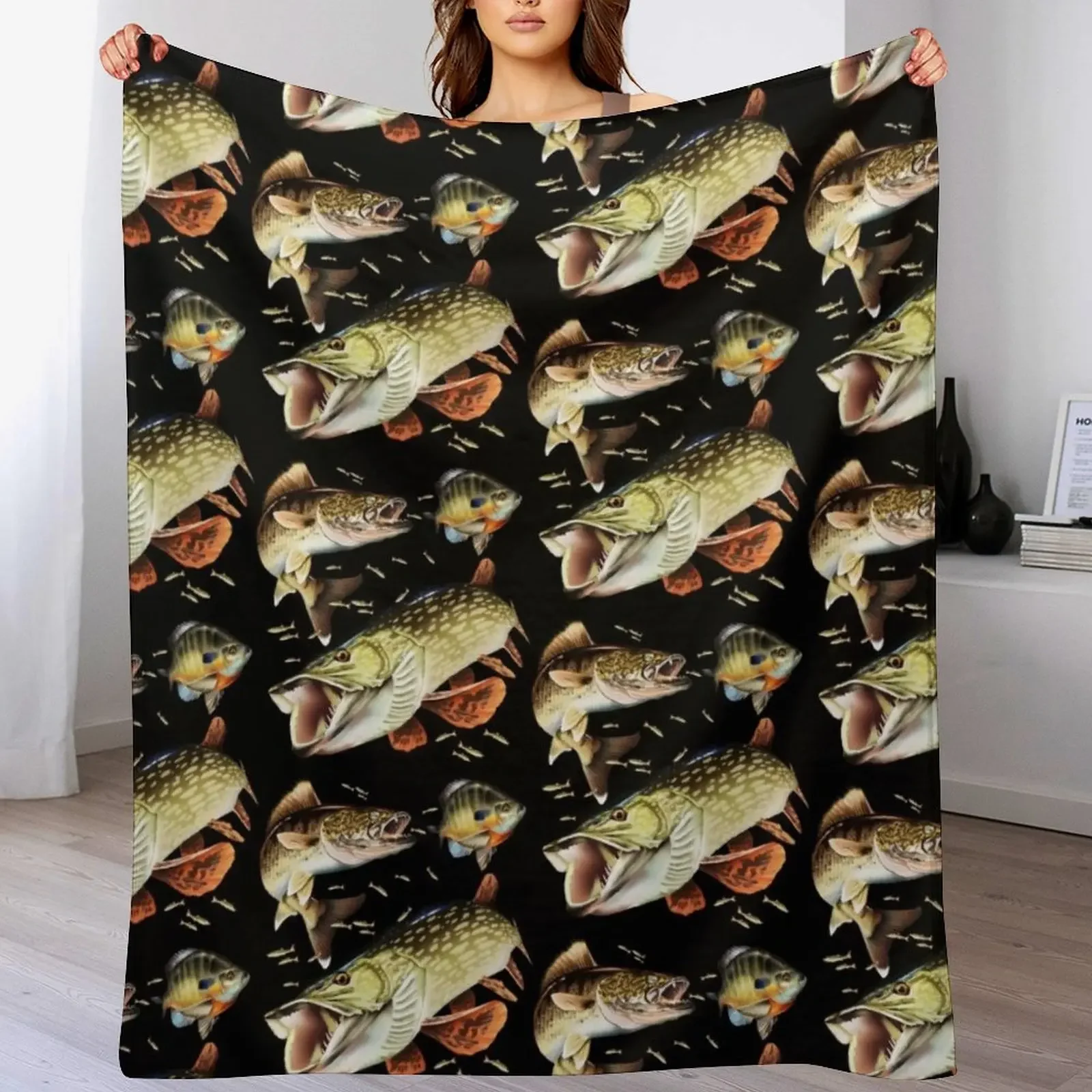 

Mary Tracy - Walleye, Pike and Bluegill Throw Blanket Stylish Warm Blanket for Living Room Bedroom