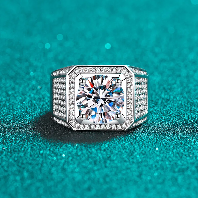 

Men's PT950 Platinum 2-5 Carat Bold Moissanite Ring | Hammered-textured with silver detailing, ethnic charm for trips