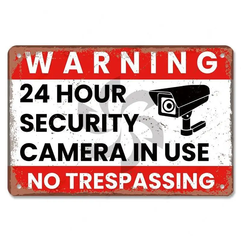 Warning CCTV Tin Signs Metal Plaque Notice 24 Hour Security Camera Vintage Poster Metal Plate Wall Decor for Mall Shop Bar