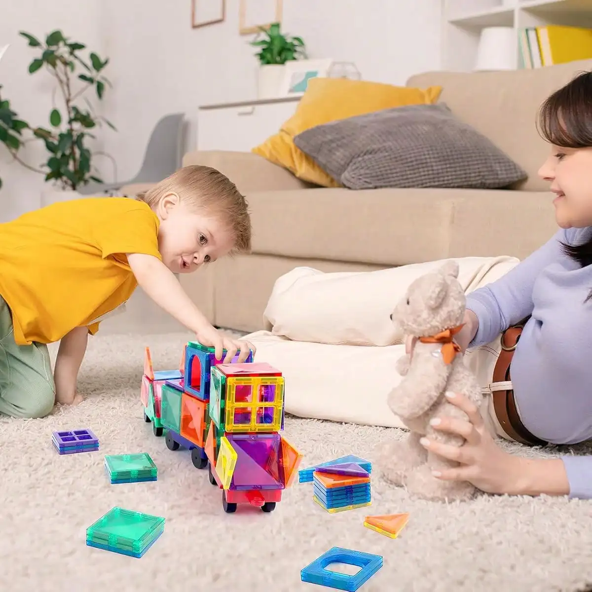 مكعبات بناء مغناطيسية، لعبة تركيب مغناطيسية، مكعبات بناء ملونة، مناسبة لهدايا أعياد ميلاد الأطفال