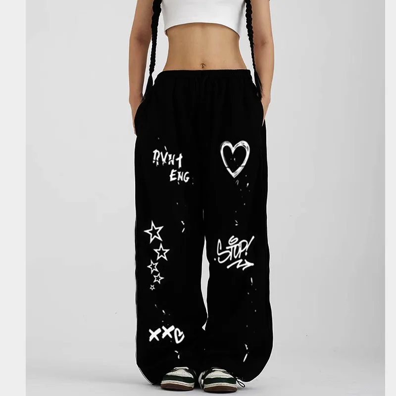 2024 American style quick drying striped sports pants women's summer new loose wide leg thin dopamine  new loose widcasual pants