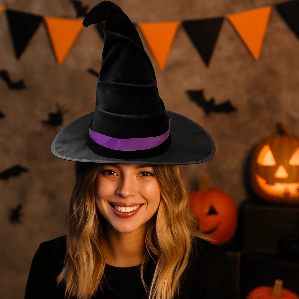 

Prop Ornament Velvet Halloween Witch Hat Foldable Party Props Wizard Cap Star Cosplay Accessories Halloween Cap Children