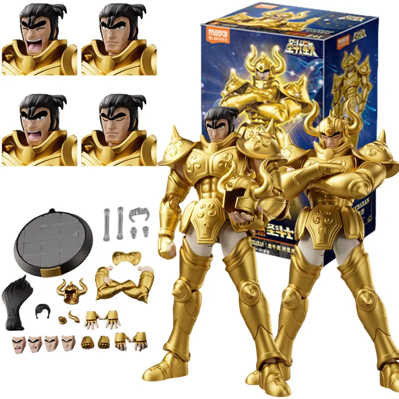 (Em estoque) BLOKEES Original Ouro Saint Seiya TAURUS ALDEBARAN CLASSE DE CAMPÃO Montado Figura de ação Anime Brinquedos Coleção Presente