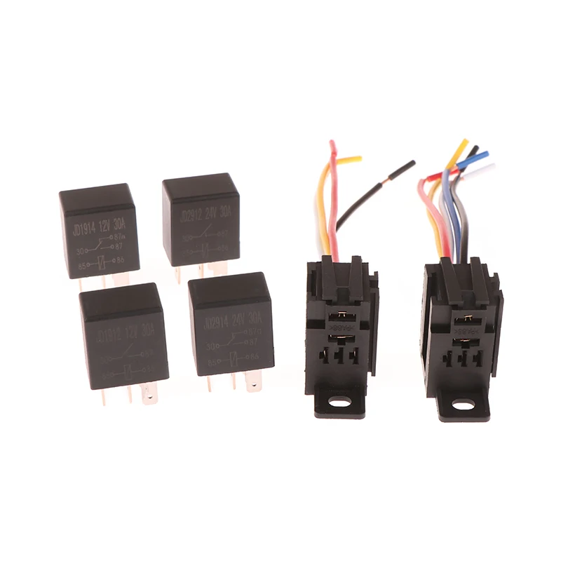 1pc 4 Pin/5 Pin 30A 12V/24V Automotive Violet Relay Socket With Wire With Terminal Automotive Control Device Auto Car Relay