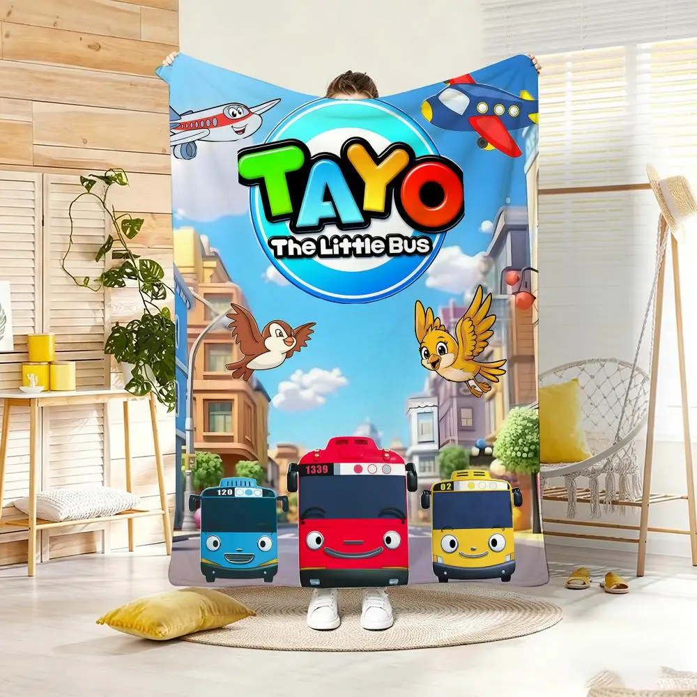 Anime T-Tayo the L-Little Bus Throw Lightweight  Flannel Blanket Soft Skin-friendly for Summer Cooling