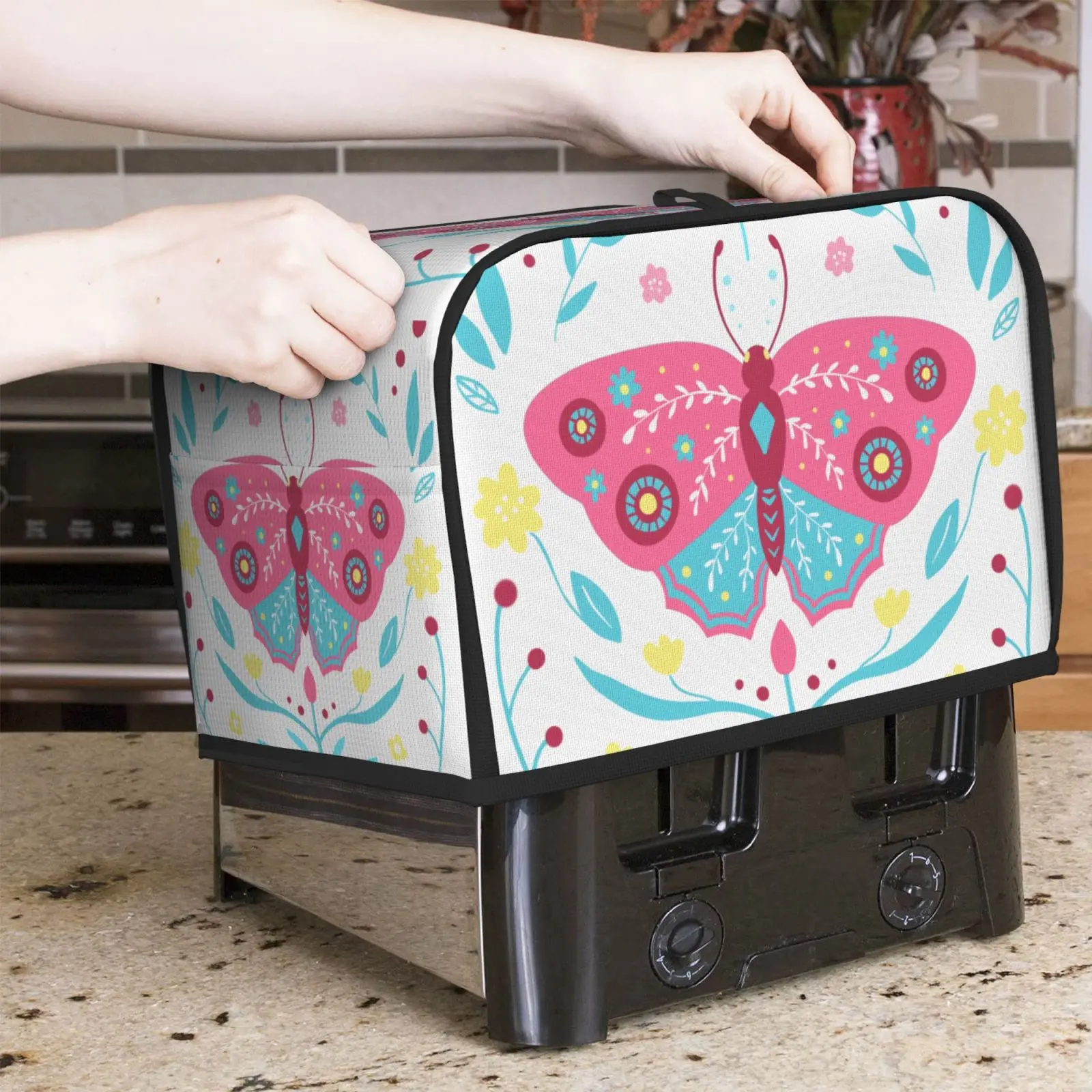 Butterfly Pattern Dust Cover for Toaster Washable Toaster Cover for Toasters Ovens Anti Dust Bread Maker Machine Cover-up Case