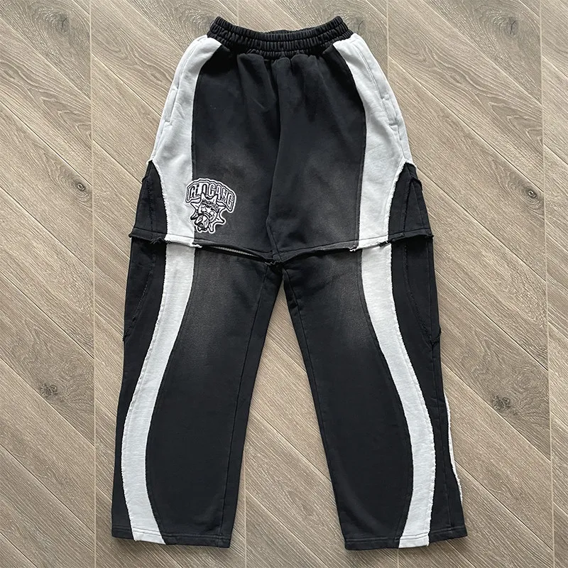 

Detachable Black White Splice Glo Gang Zipper Casual Pants Shorts Men Women Double Wear Washed Loose Sweatpants Breathe Trousers