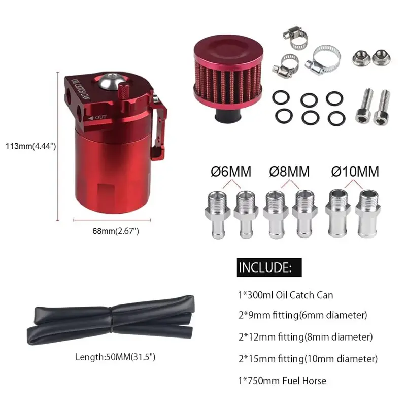 Aluminum Polish Car Oil Catch Can Tank Kit Baffled With Breather 300Ml Engine Air Oil Separator Reservoir Kit - view 6