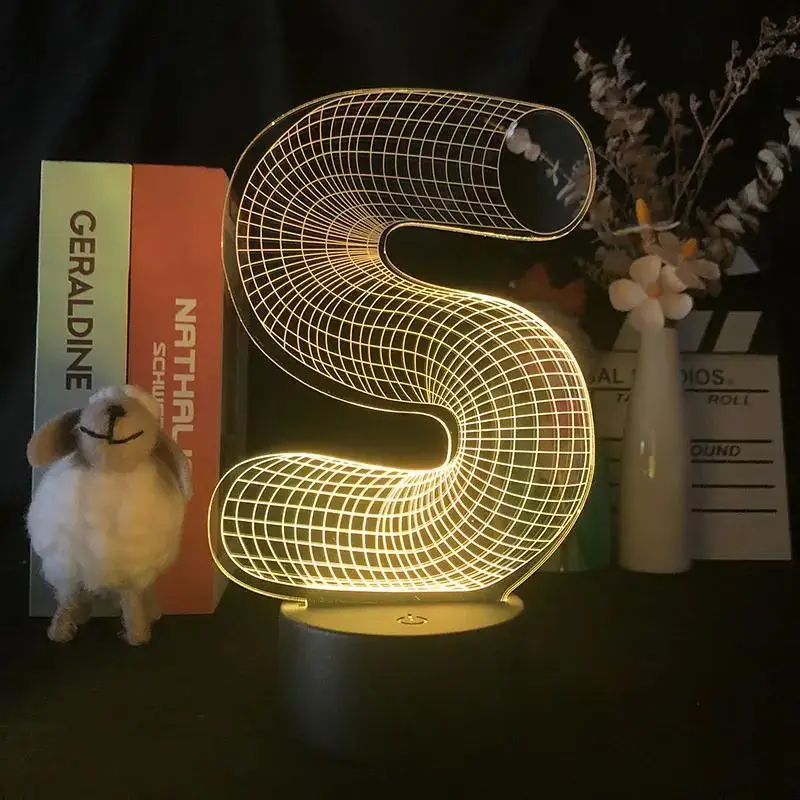 Letter S Nachtlampje 3d Lamp Usb Bediend 7 Kleuren Tafel Licht Slaapkamer Sfeer Licht Desktop Decor Lampen Voor Cadeau-Ideeën