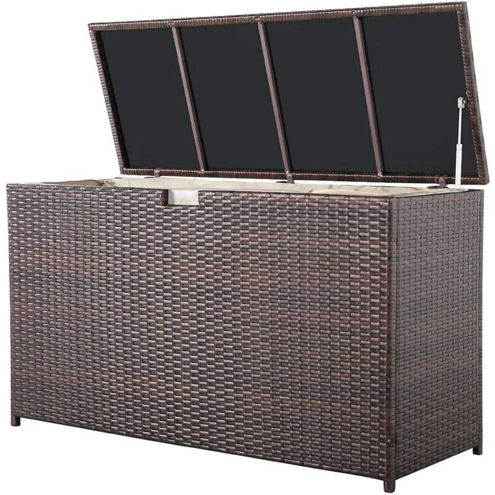 

Wicker Outdoor Patio Storage Box Waterproof, 120 Gallon Large Deck Box Rattan Storage Bin for Cushions, Garden Tools, Pool, Bro