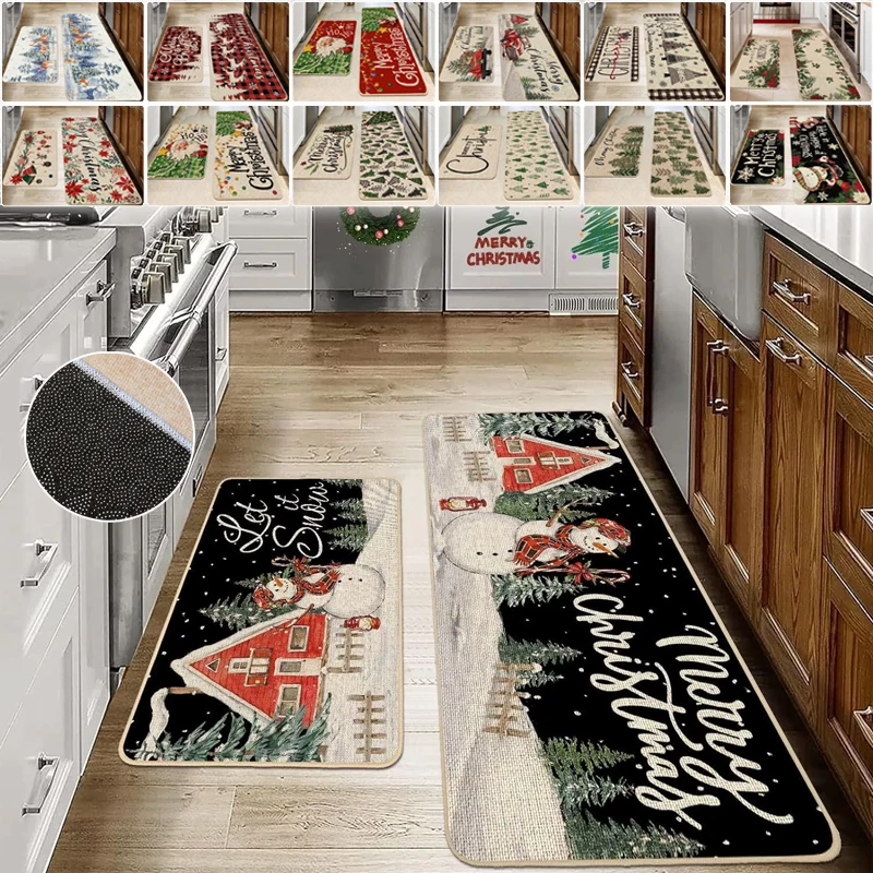

Simple Christmas Kitchen Rug Stain-Resistant and Washable Entrance Doormat Home Kitchen Bathroom Non-Slip Mat Tapete De Quarto