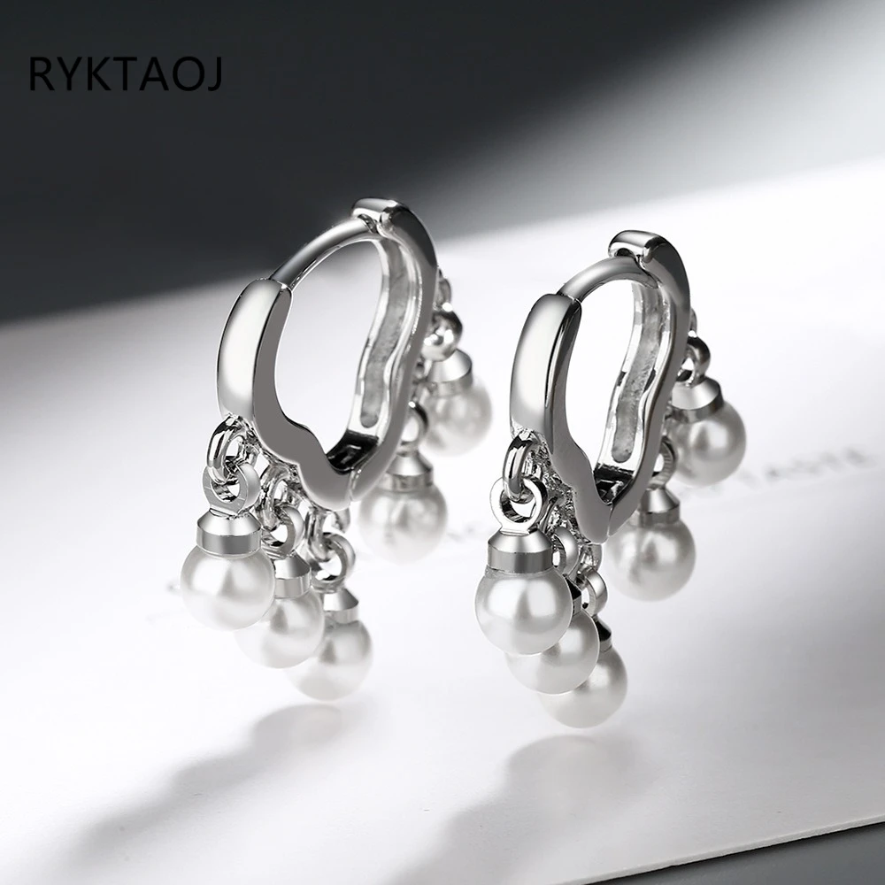 925 Sterling Silver Hollow Heart Huggie Hoop Earrings for Women Dangle Multiple Imitation Pearl Tassel Elegant Fine Jewelry Gift