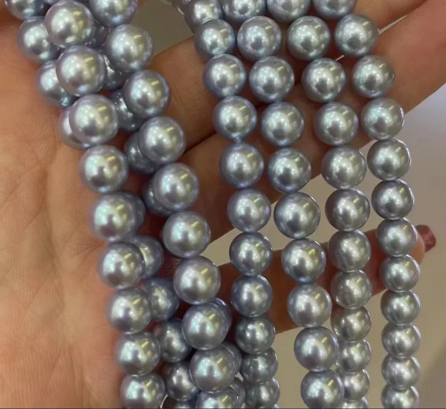 

Suberb 17"9-10mm Genuine Silver Gray Round Pearl Necklace Free Shipping for Women Jewelry Wedding Gifts 925 Sterling Silver