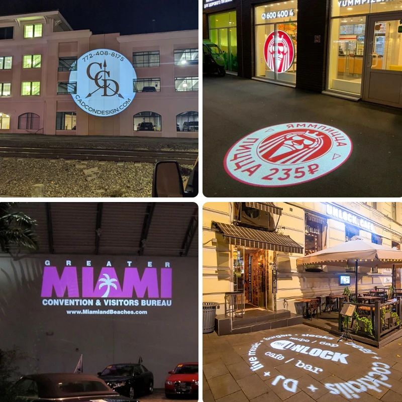 Lampu iklan kustom Gobo Projector luar ruangan kedap air rotasi gambar IP67 proyektor Logo Led di lantai pintu masuk toko