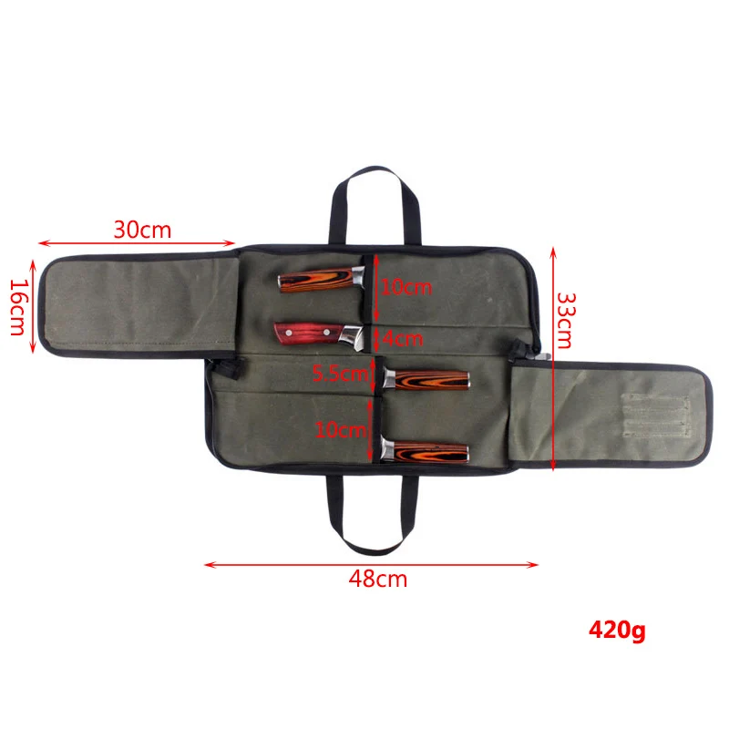 Professional Chef Knife Storage Bag Canvas Durable With 2 Tableware Pocket Portable Outdoor Japanese Slicer Knife Carry Case