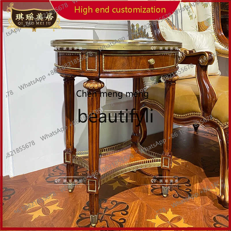 

A32 Английский классический круглый угловой столик из красного дерева, декоративная деталь из чистой меди, журнальный столик, приставной столик для дивана