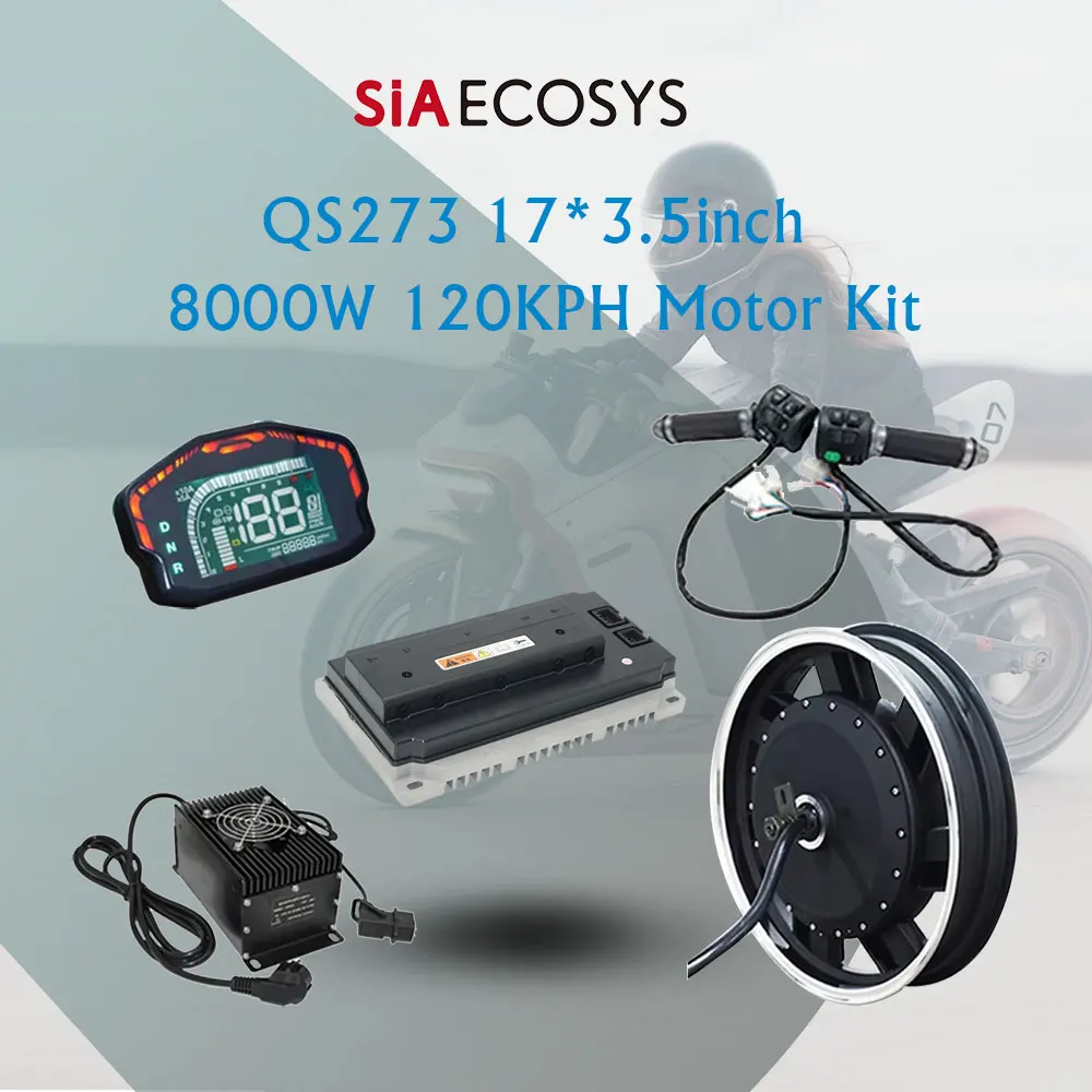 Kit de Motor QS273 de 17x3,5 pulgadas, 8000W, 72V, 120kph, Motor de cubo, controlador de EM200-2SP, kits de transmisión de propulsión para motocicleta eléctrica