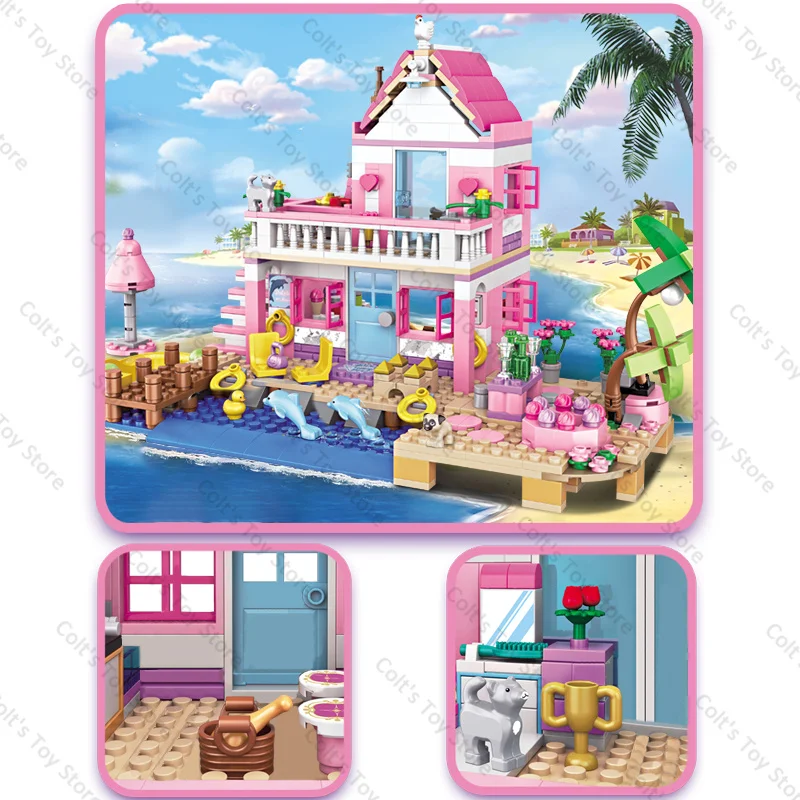 Hot Friends City Seaside House Holiday Villa Castle Building Blocks set Princess Figures giocattoli fai da te per bambini ragazze regalo di natale