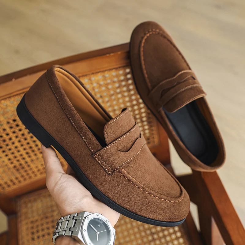 

Autumn Suede Loafers Man Large Size 45 Comfort Flats Men Slip-on Casual Shoes Retro Brown Moccasins For Men Driving Footwear
