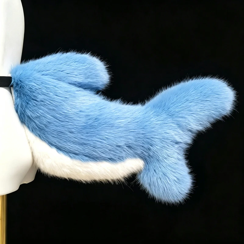 

Plush Animal Fursuit Tail Shark Blue Tail with Adjustable Belt Cosplay Accessories Furry Role Play Party Props Fluffy Dog Tail