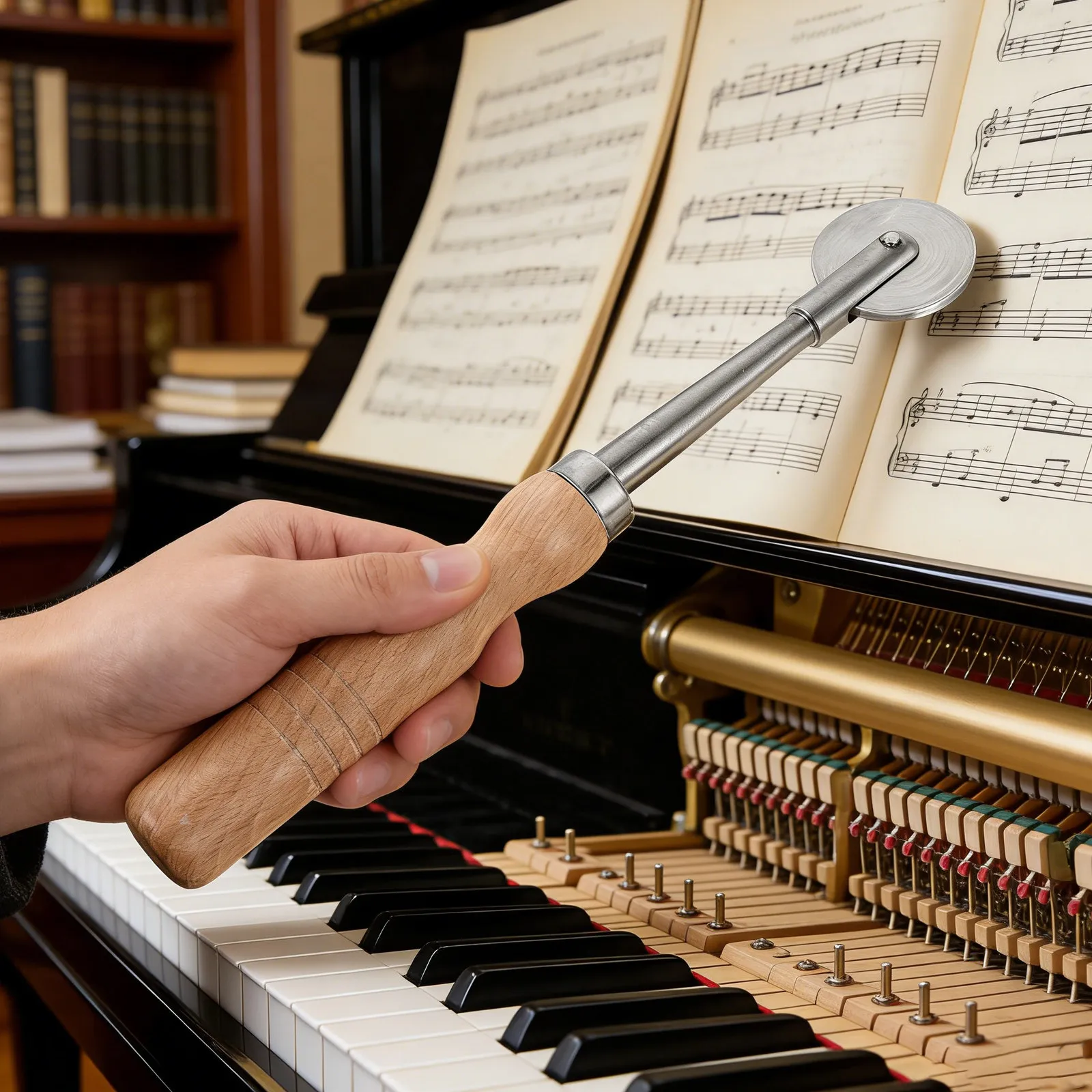 Piano String Stretcher Pressing Rolling Wheel Professional Tuning Tool Non-Slip Wooden Handle Precision Metal Roller Piano