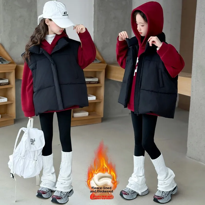 Gilet alla moda in piumino di cotone per ragazze Autunno Inverno Abbigliamento Felpa con cappuccio Felpa con chiusura a cerniera Colore Faionable