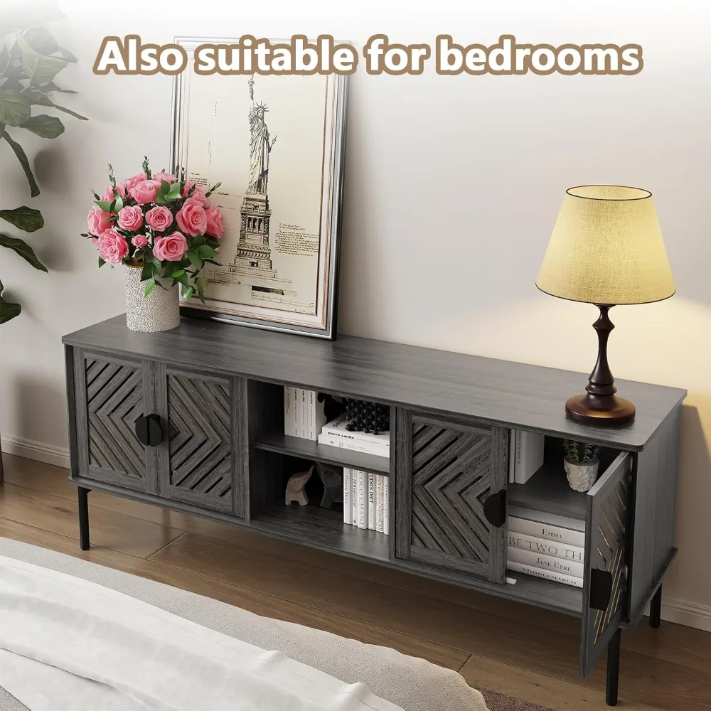 حوامل تلفزيون مقاس 63 بوصة لغرفة المعيشة، وحدة تحكم تلفزيون مع أرفف مكونة من طبقتين، حوامل تلفزيون لمركز الترفيه الحديث مع مساحة تخزين، Wo #5