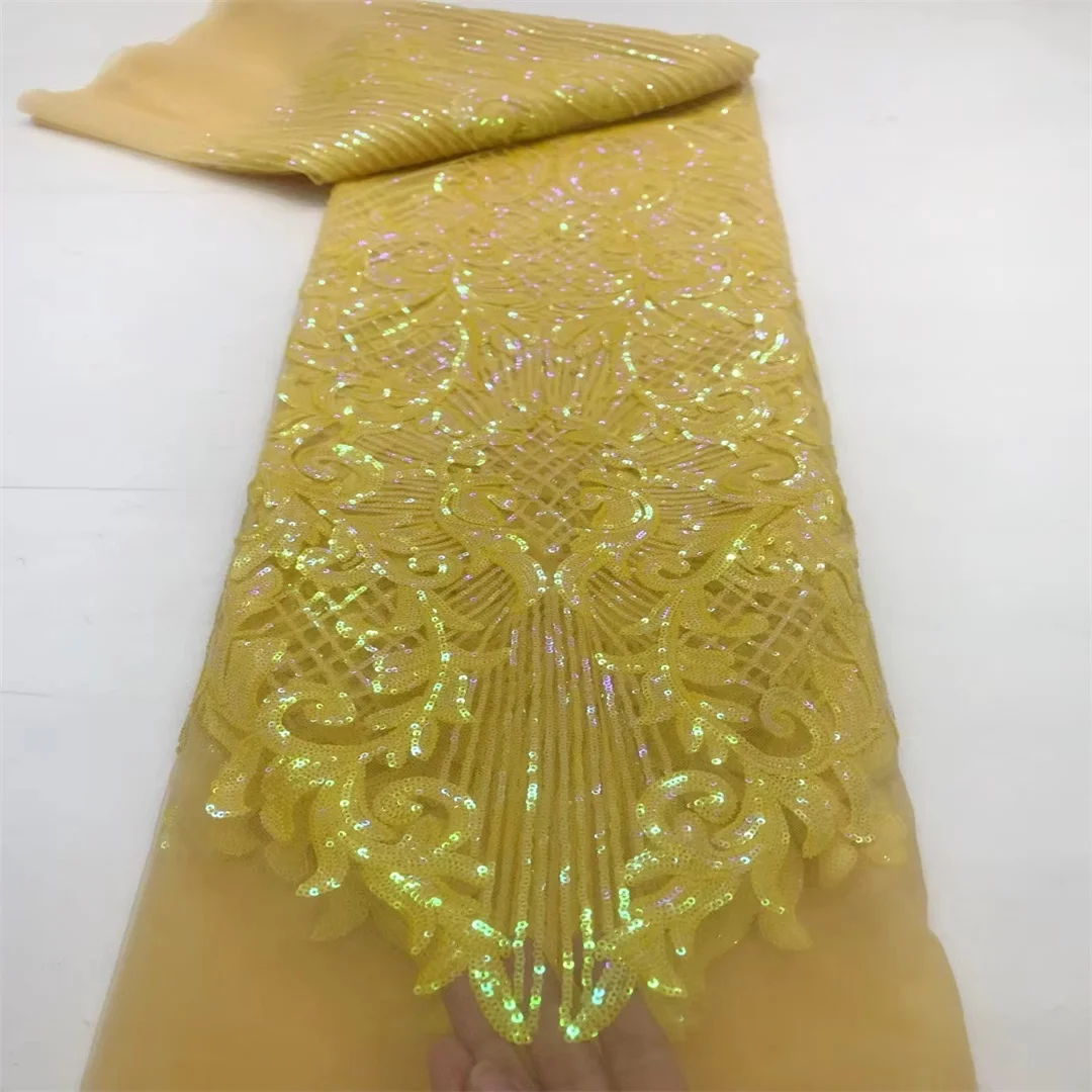 French Sequins Net Lace Fabric 2025 High Quality African Lace Embroidered Nigerian Tulle Lace 5 Yards For Sewing Party Dresses image 3