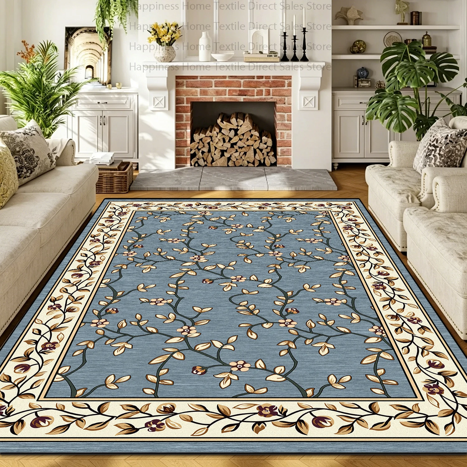 Tapis de salon rétro européen à motifs floraux, grand format, antidérapant, lavable, pour chambre à coucher, décoration de chevet, tapis doux et facile à nettoyer, tapis de cuisine
