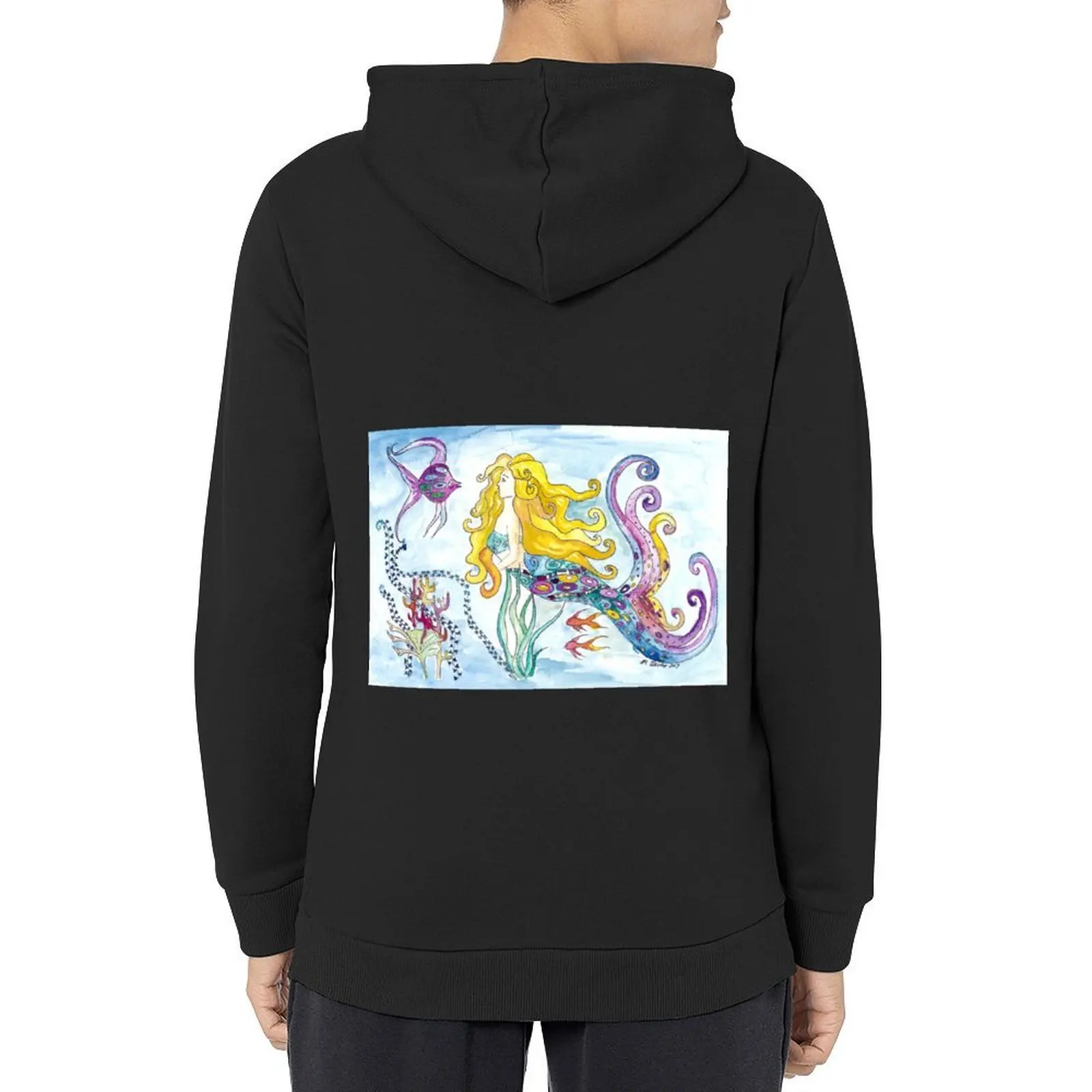 شقراء حورية البحر حورية البحر يحرك الأسماك - كليمت مستوحاة هوديي ملابس رجالي ملابس الخريف الكورية الملابس للرجال الرجال هوديي #1