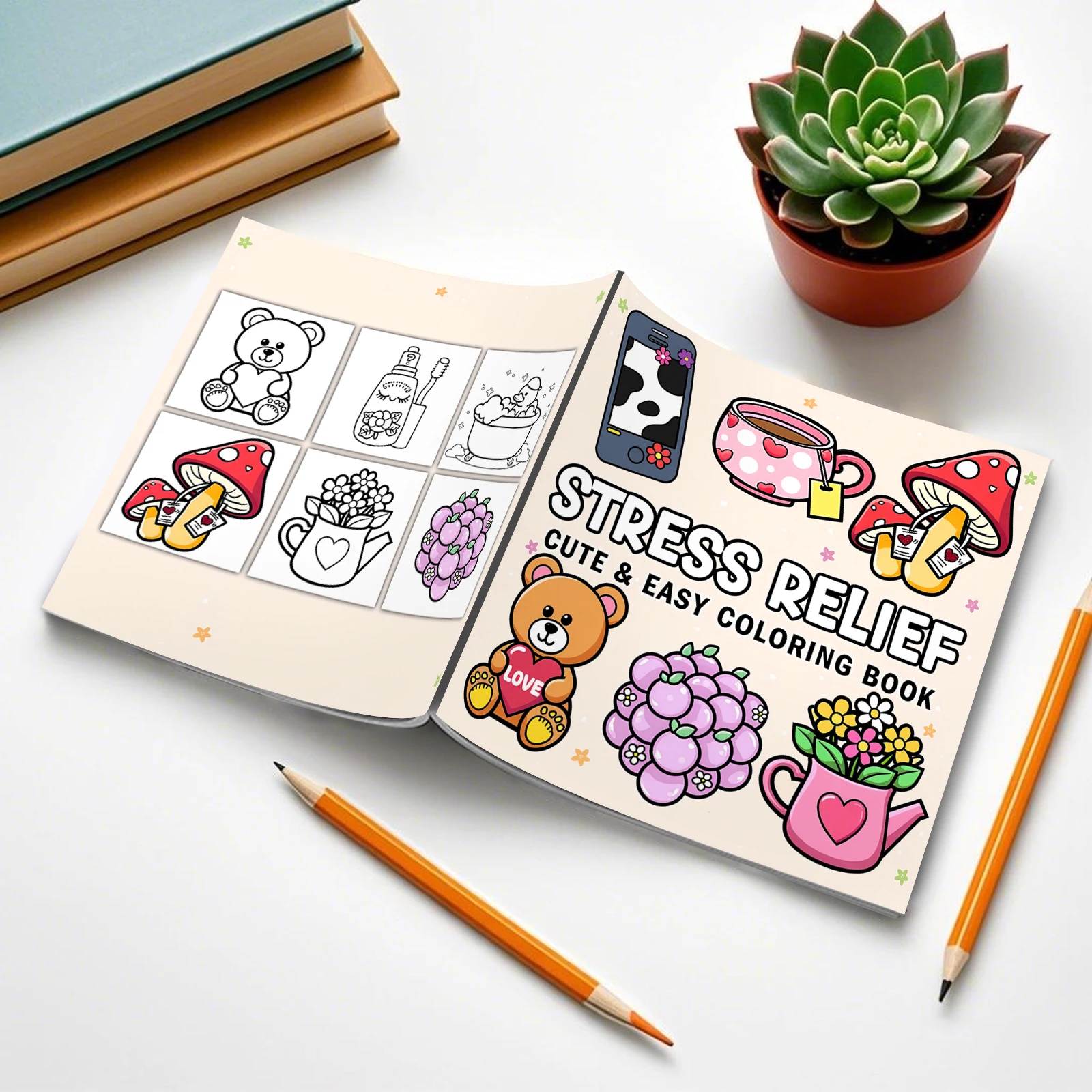 Stress Relief Cute & Easy Coloring Book for Adults and Teens - 24 Pages Adult Picture Book Emotional Release Drawing Books