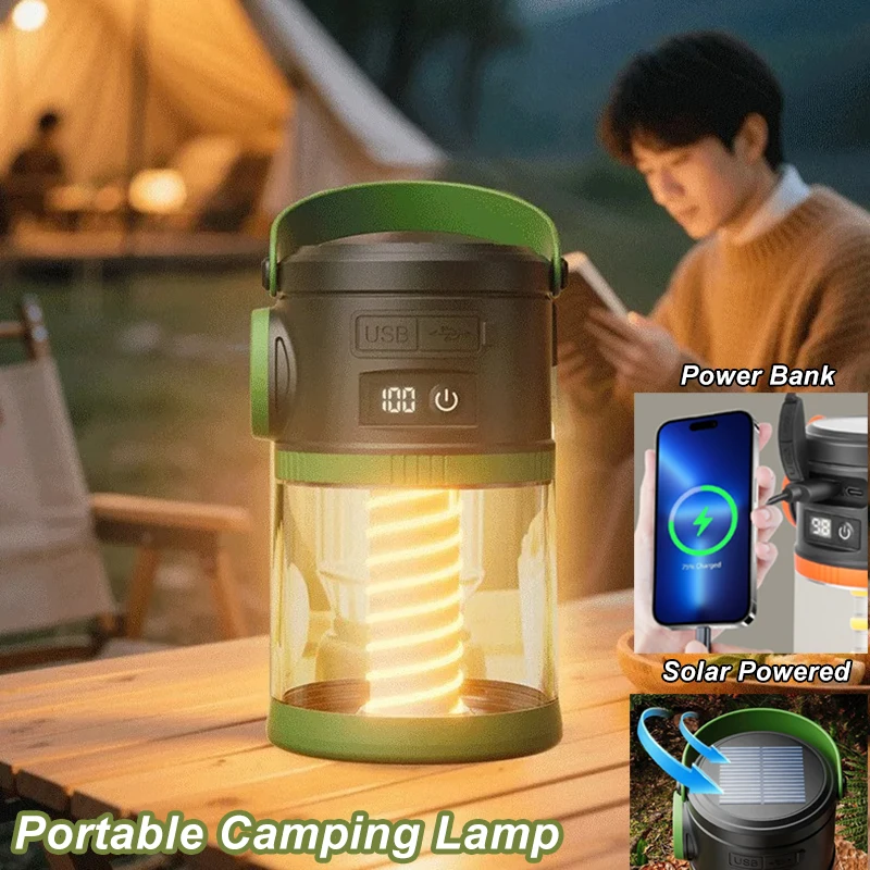 

Solar Camping Lamp Portable Outdoor Emergency Lighting 5-in-1 Modes Lanterns Waterproof Solar and USB Charge for Camping Tent