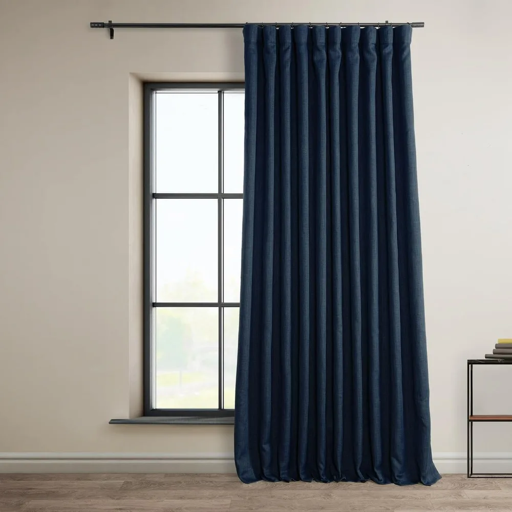 

Imitation linen blackout curtain -120 inches long, used for bedroom and living room (1 panel), 100W X 120L, indigo blue