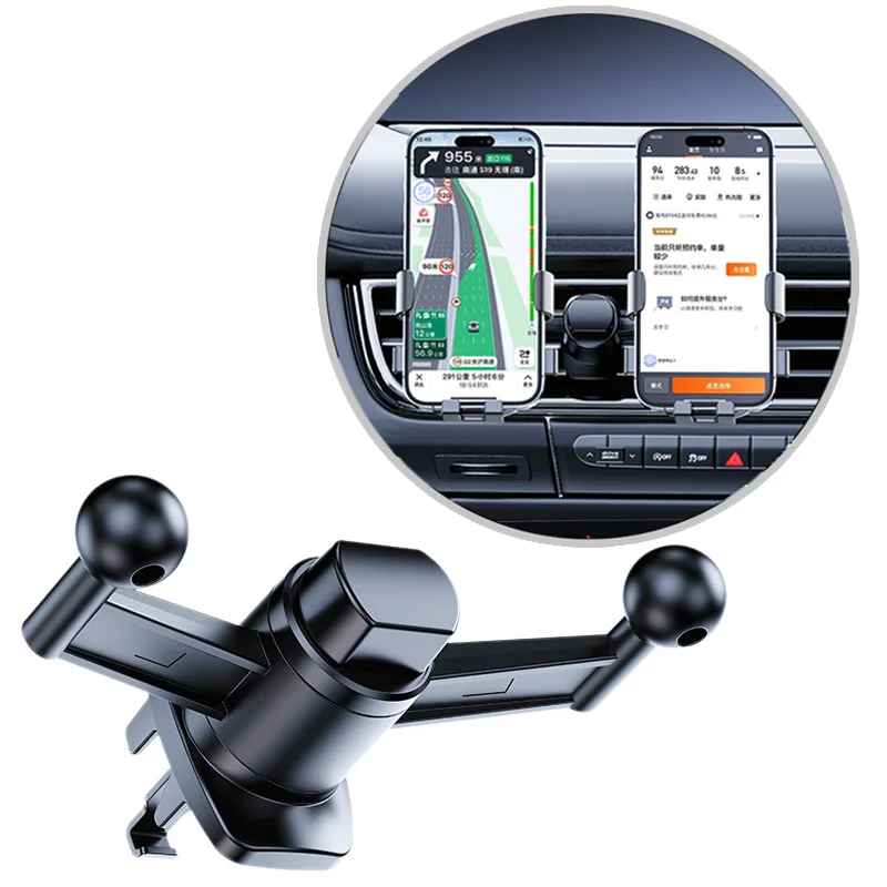 Double support de téléphone pour prise d'air de voiture, support de téléphone portable 360 °   Support GPS de voiture rotatif, taille universelle pour 2