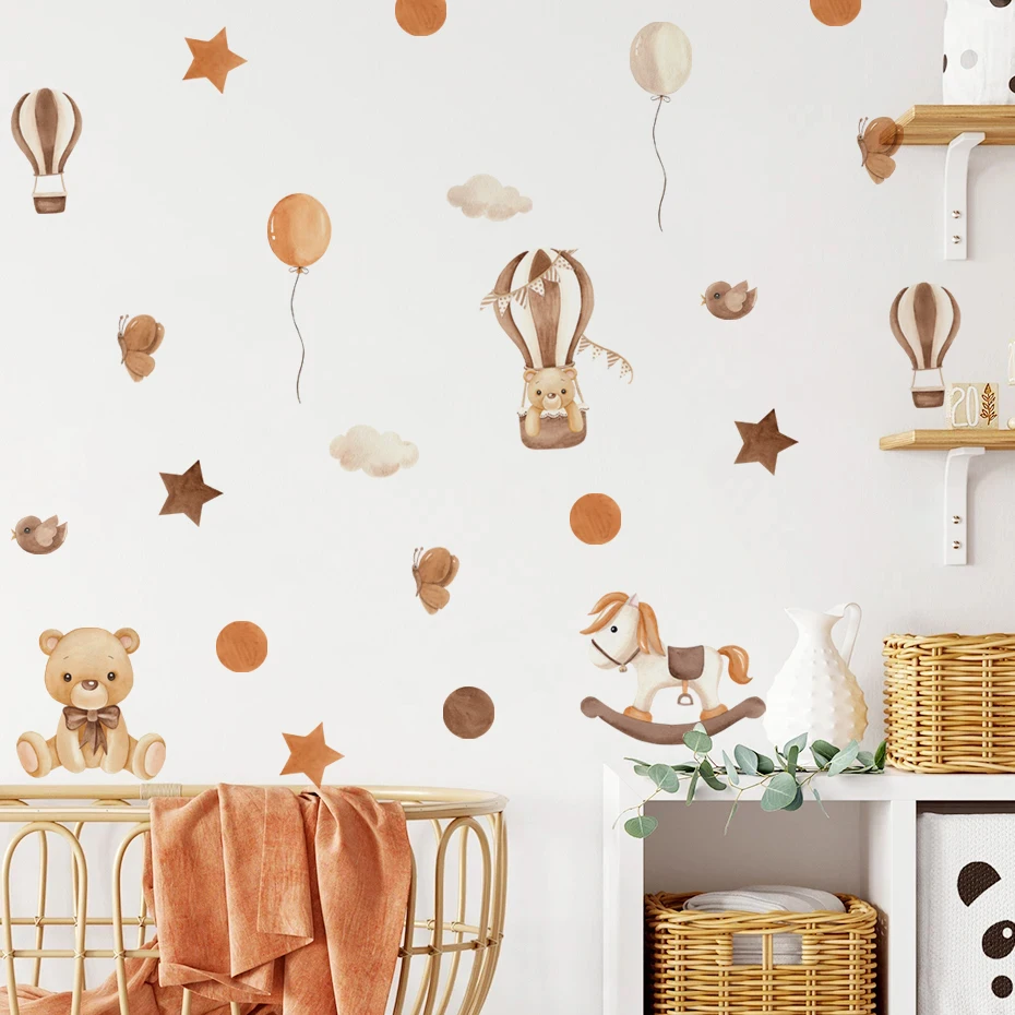 Boho Aniamls Stars Balloon Wall Stickers for Children Room Baby Kids Room Nursery Room Wall Decals Home Decoration Wall Decals