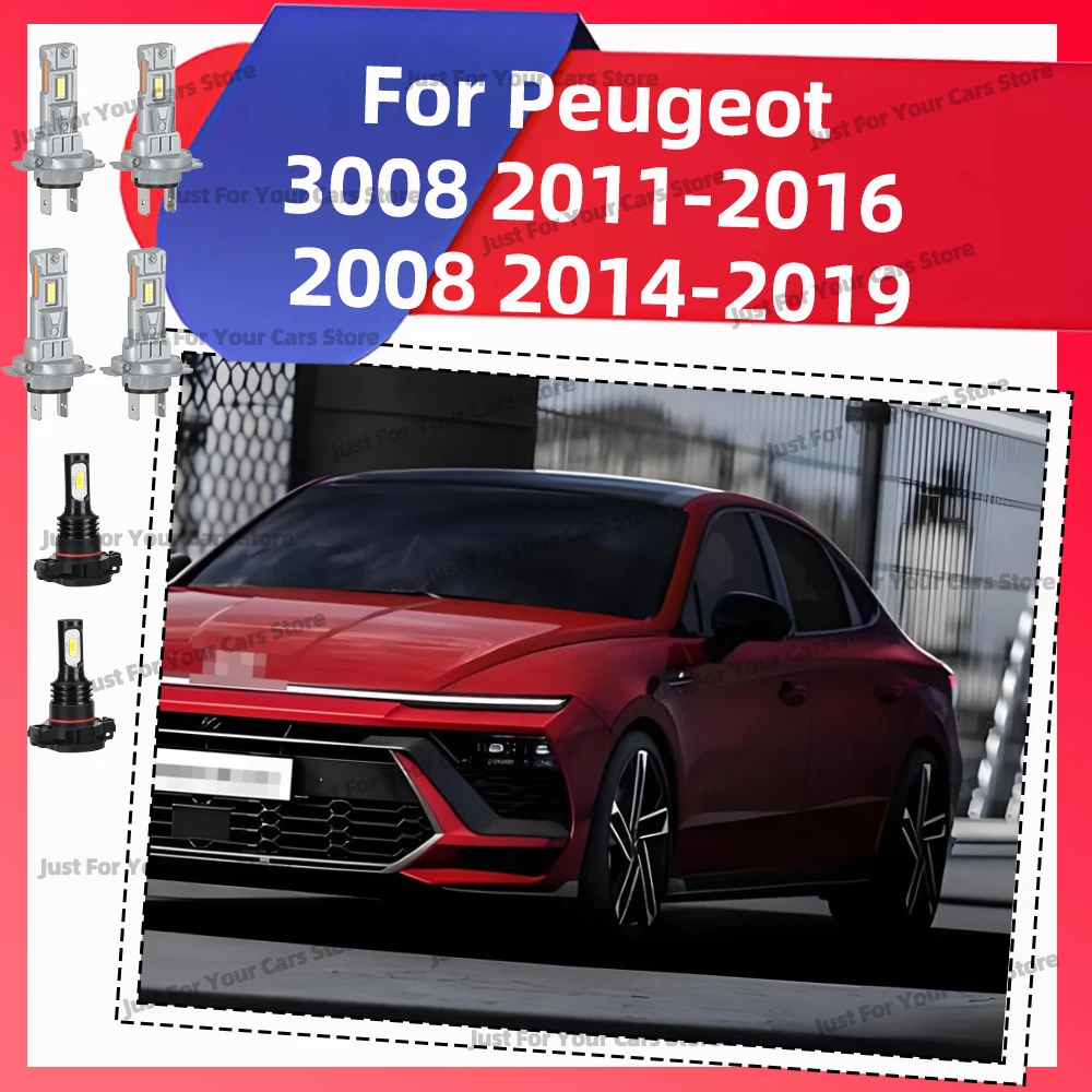 2/6 قطعة عالية منخفضة شعاع 30000LM المصابيح الأمامية 6000K السيارات الضباب مصباح لمبات لبيجو 3008 2011-2016 لبيجو 2008 2014 2015-2019