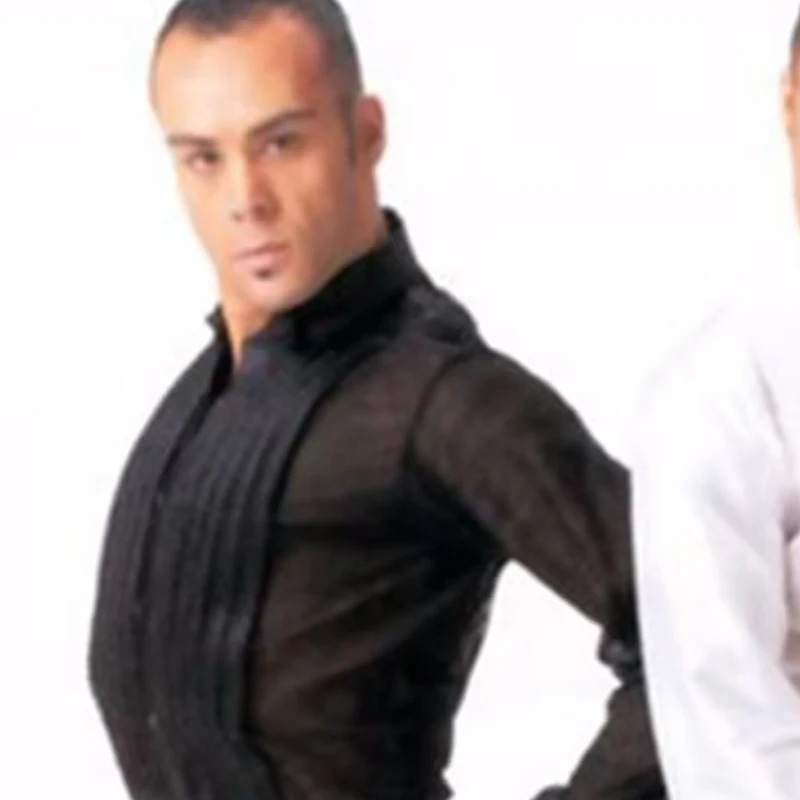Hot Sale  Latin Dance Tops For Males White Black Silk Satin Shirt Wears Men Bollywood Paso Professional Ballroom Jacket 6076
