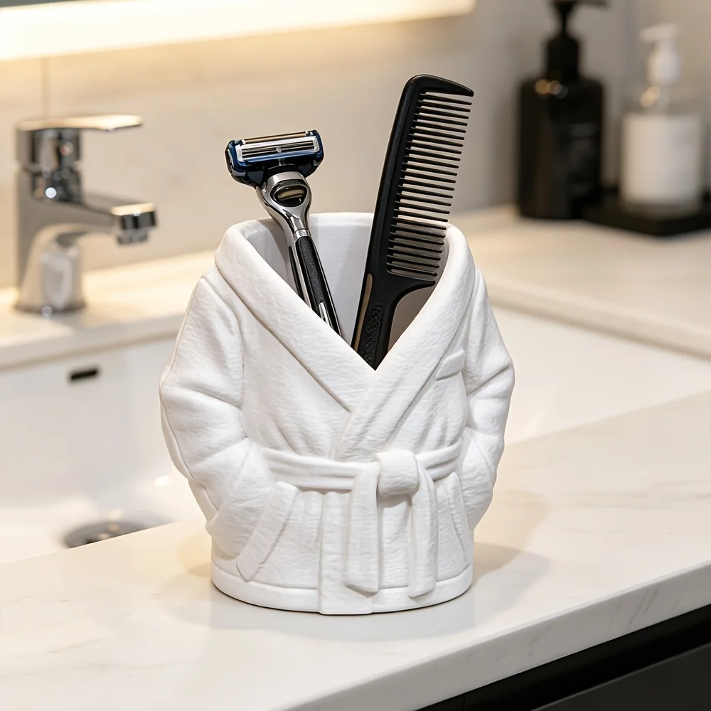 Bathrobe Shaped Makeup Brush Holder 3D Printed Aesthetic Vanity Storage Cup for Cosmetics Tools Toothbrush Razor Desk Decor