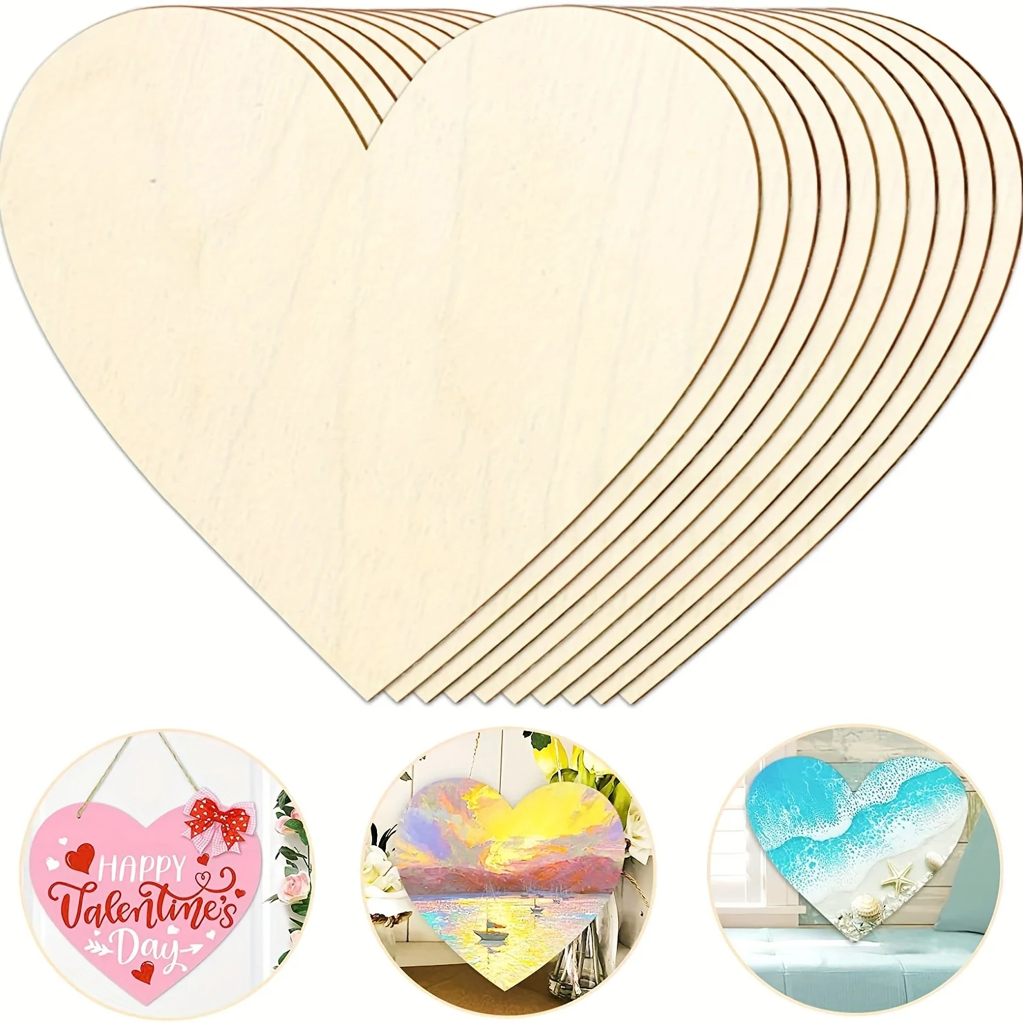2Pcs 12Inch Blank Heart Cutout Unfinished Wood Hearts Slices Heart Shaped Ornaments Door Hanger Decor for Valentines'Day,Wedding