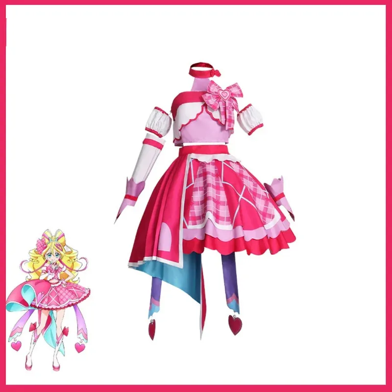 Anime You and Idol Precure Sakura Uta disfraz de Cosplay vestido de princesa de rejilla rosa peluca mujer Sexy lindo traje de fiesta de cumpleaños;2'a,6.h;