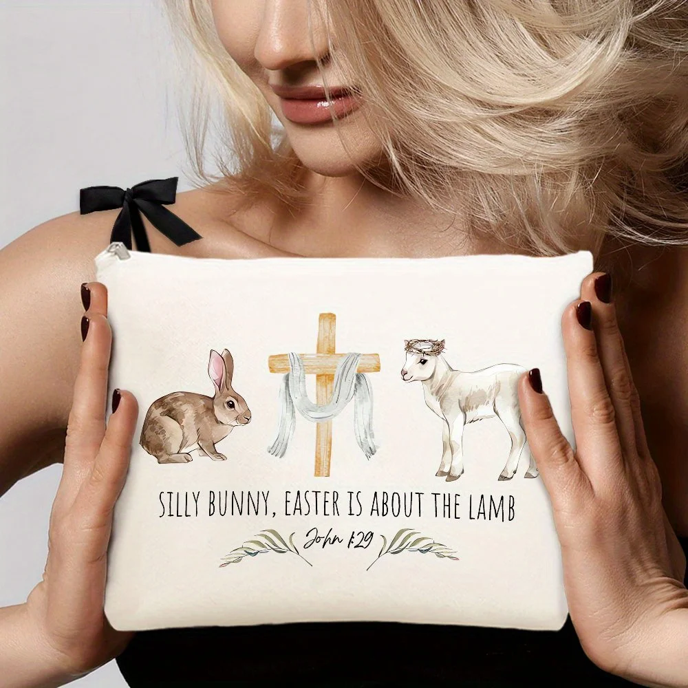 

Забавная косметичка с пасхальными библейскими цитатами для женщин, стильная холщовая дорожная сумка для туалетных принадлежностей на молнии