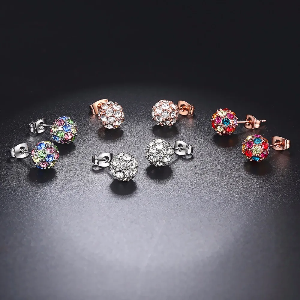 Geometric Crystal  Lucky Ball Stud Earrings for Women Rose Gold Color Earing Fashion Jewelry Party Xmas Gift E380