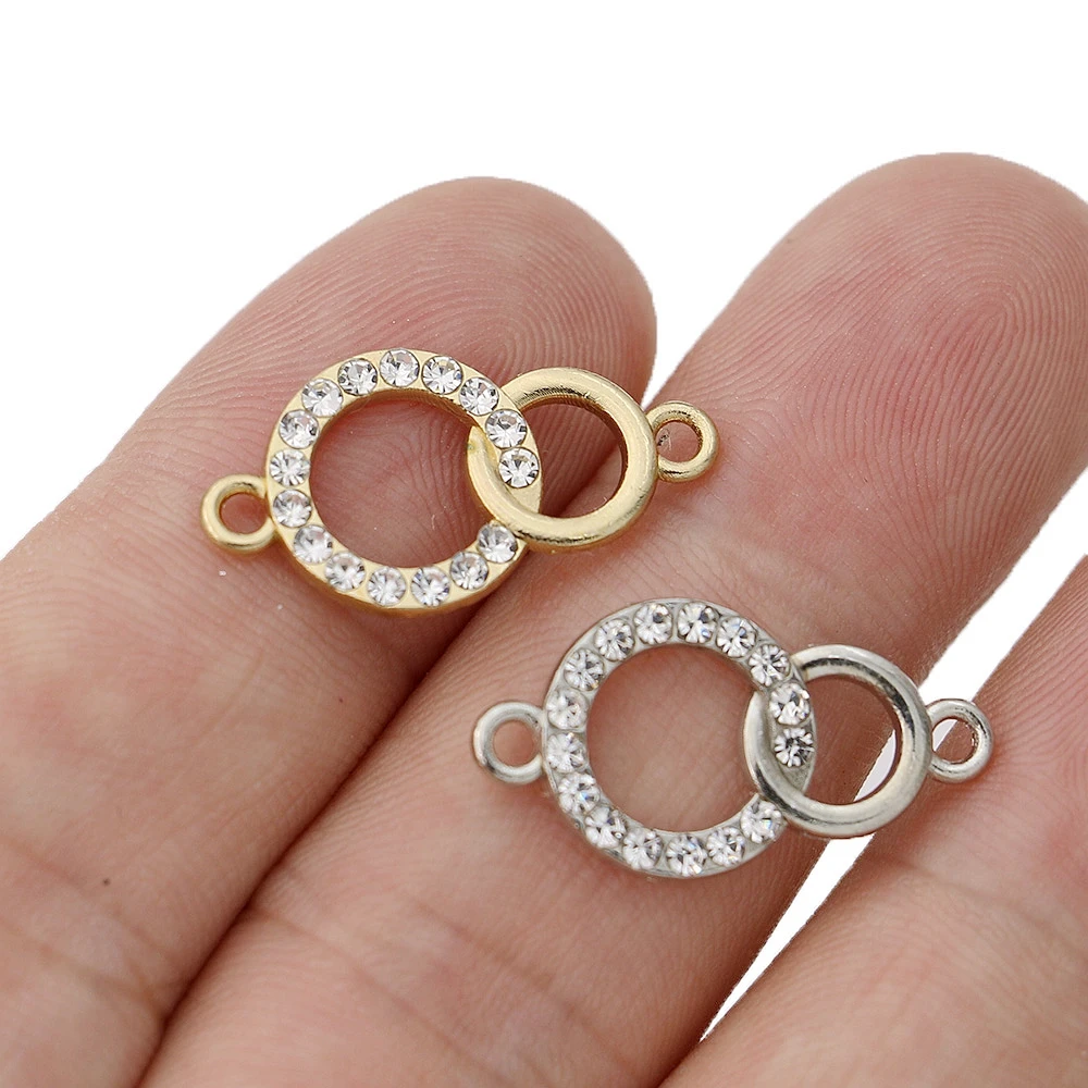 5Pcs Crystal Silver Plated Double Circle Charm Connector for Jewelry Making Bracelet Necklace DIY Accessories 24x13mm - Image 2