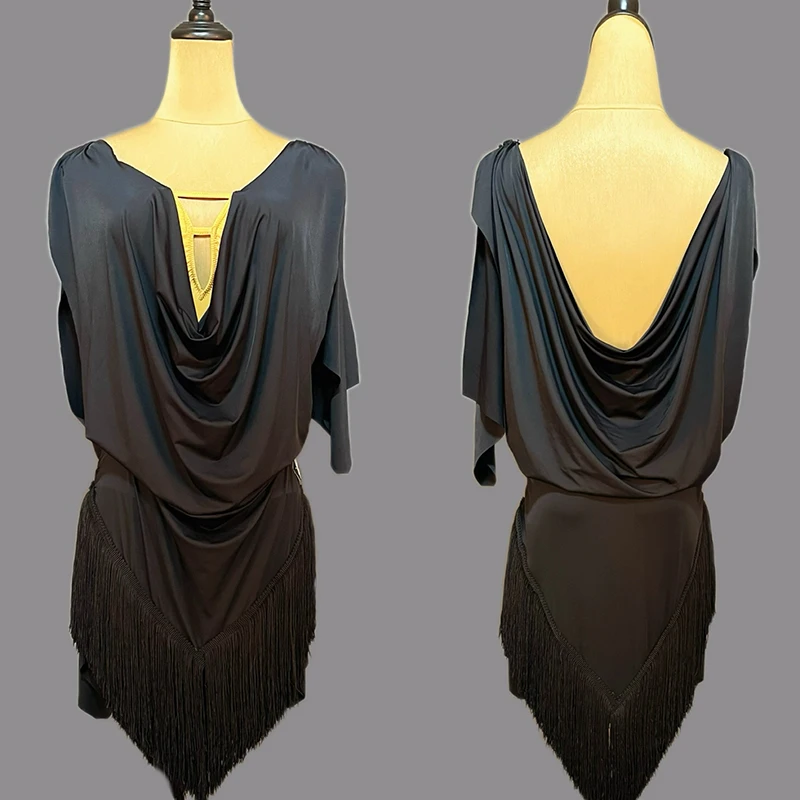

2026 New Latin Dance Dress For Women Sexy Backless Tassel Dress Chacha Rumba Tango Adult Female Latin Dance Costumes XH3265