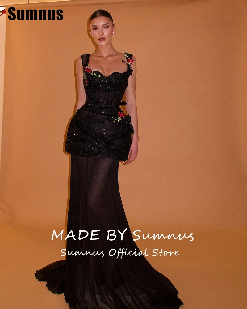 Sumnus Elegant Mermaid Prom Dress Square Collar Sleeveless Appliques Party Dresses Floor-Length Evening Dresses Customized
