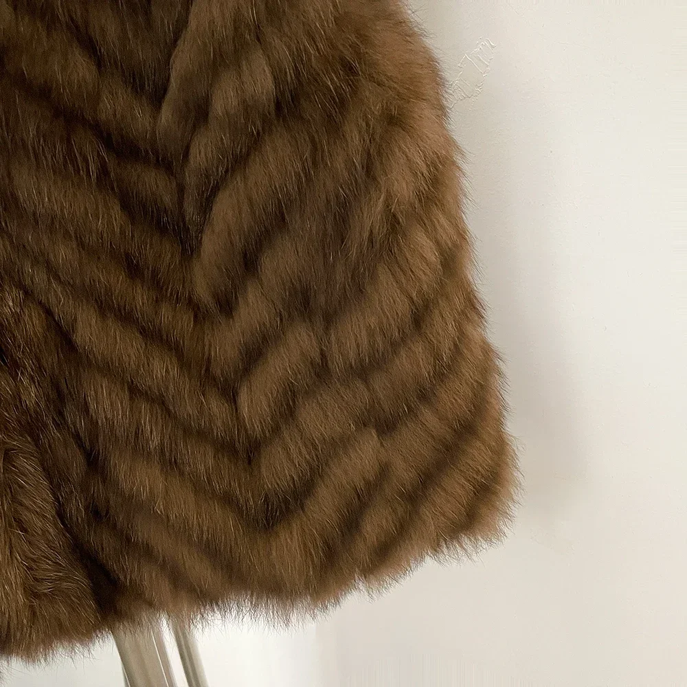 OFTBUY Echte Fuchsfellweste für Damen, Stehkragen, ärmellos, echtes Fuchsfell, neues luxuriöses, dickes, warmes Winter-Fellweste für Damen – Detail 9