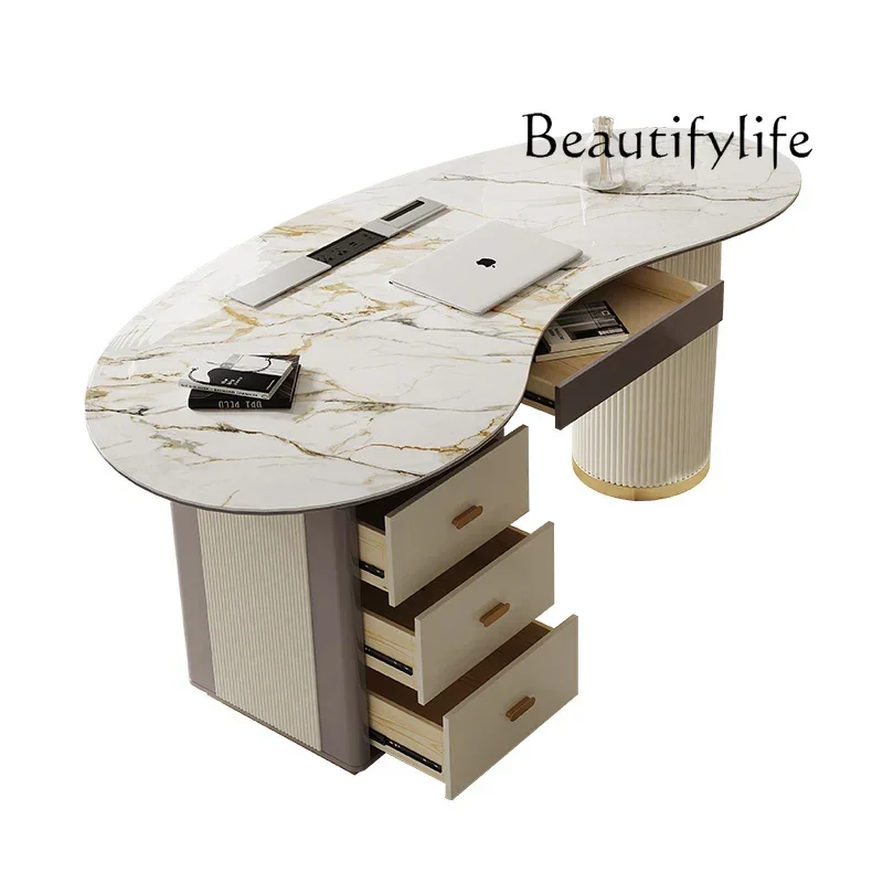 Nordic rock slab desk special-shaped light luxury cream style desk designer simple home computer table and chairs