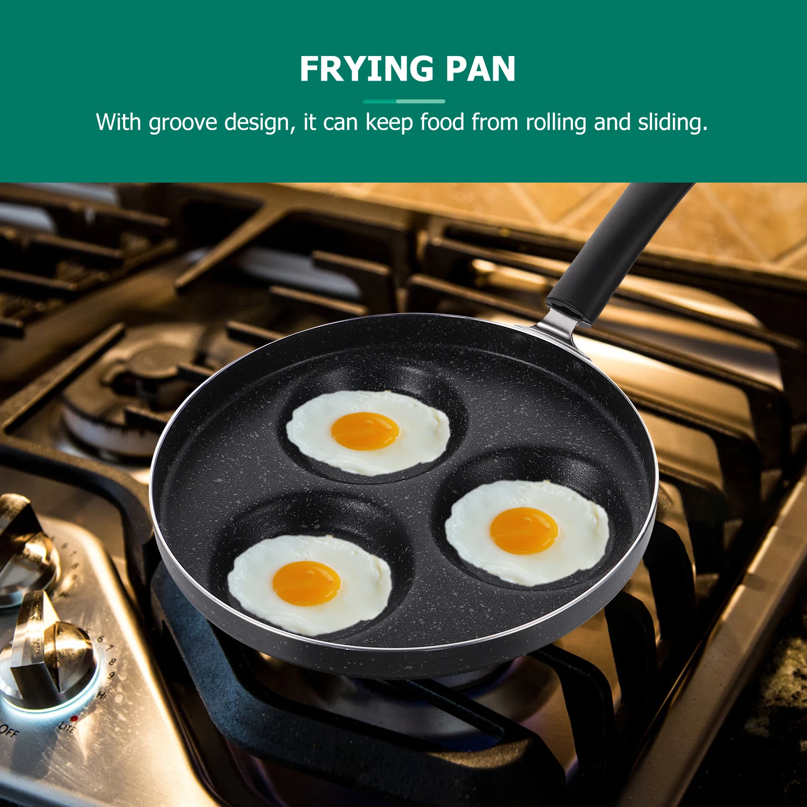 

1pc Non-Stick Egg Frying Pan Household Kitchen Accessory Breakfast Skillet Cooker Groove Design Wear-Resistant Bottom 3-Cup Egg