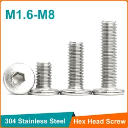 10pcs 304 Stainless Steel CM M1.6 M2 M2.5 M3 M4 M5 M6 M8 Hex Hexagon Socket Ultra Thin Super Flat Wafer Head Screw Bolt